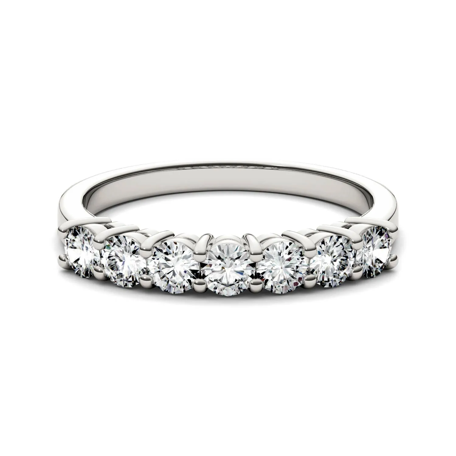 0.70 CTW DEW Round Moissanite Seven-Stone Anniversary Band in 14K White Gold