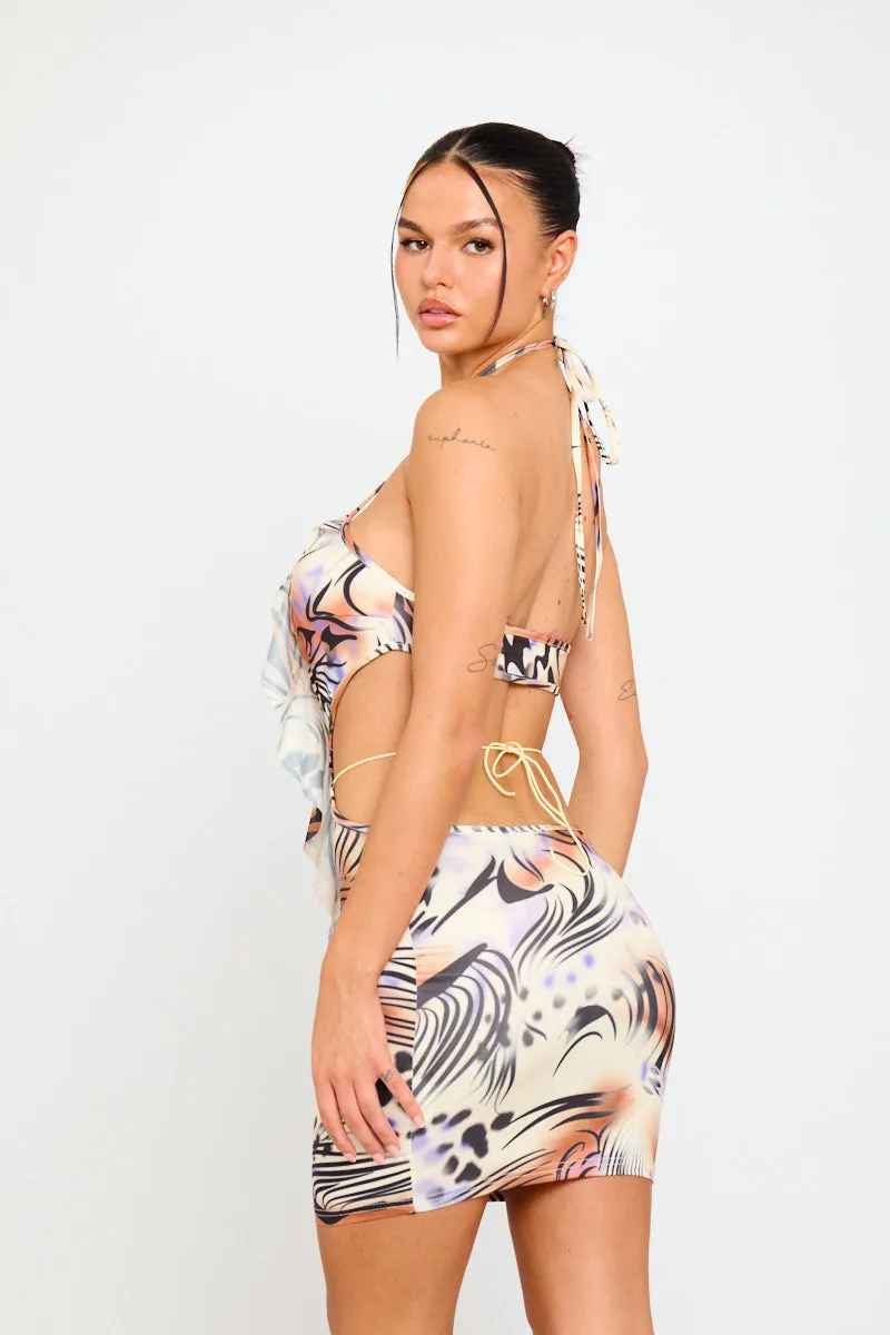 Abstract Print Satin Halter Mini Dress | Sultry & Chic | Effortless Glam