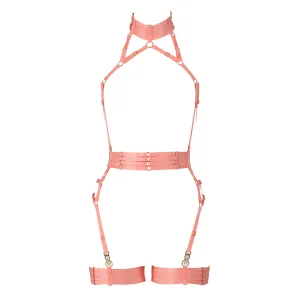 Alivia Bondage Playsuit in Peach with Golden Sliders