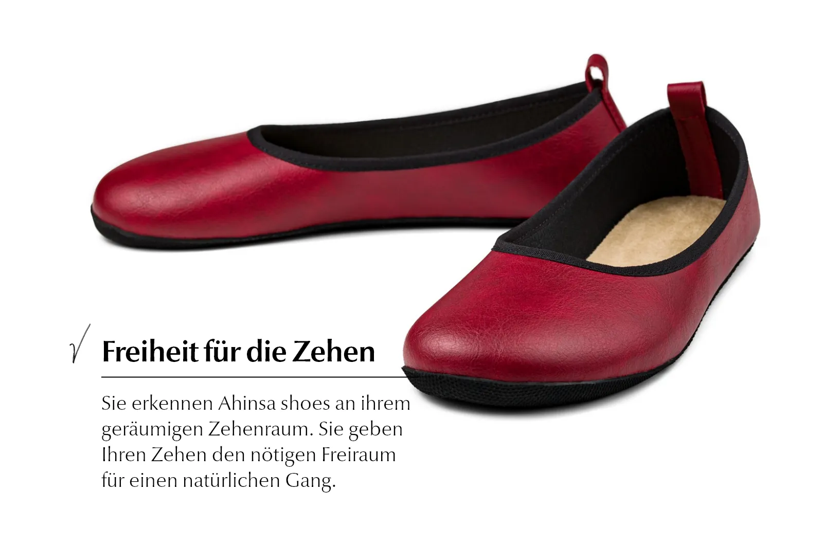 Ananda Extra-Schmale Barfuß-Ballerinas - Burgunderrot