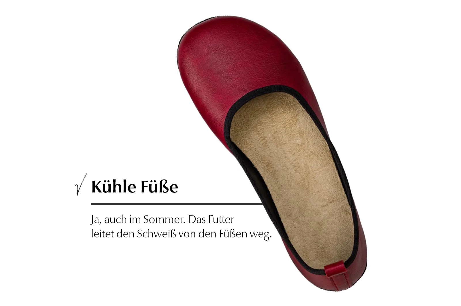 Ananda Extra-Schmale Barfuß-Ballerinas - Burgunderrot