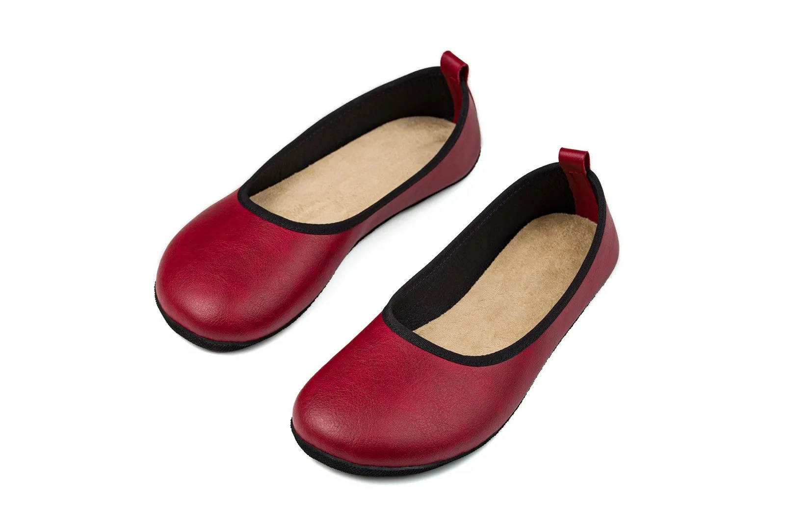 Ananda Extra-Schmale Barfuß-Ballerinas - Burgunderrot