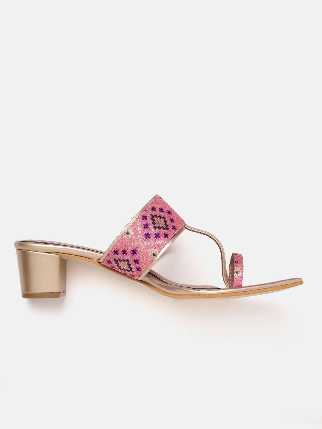 Anouk Women Ethnic Motifs Woven Design One-Toe Block Heels
