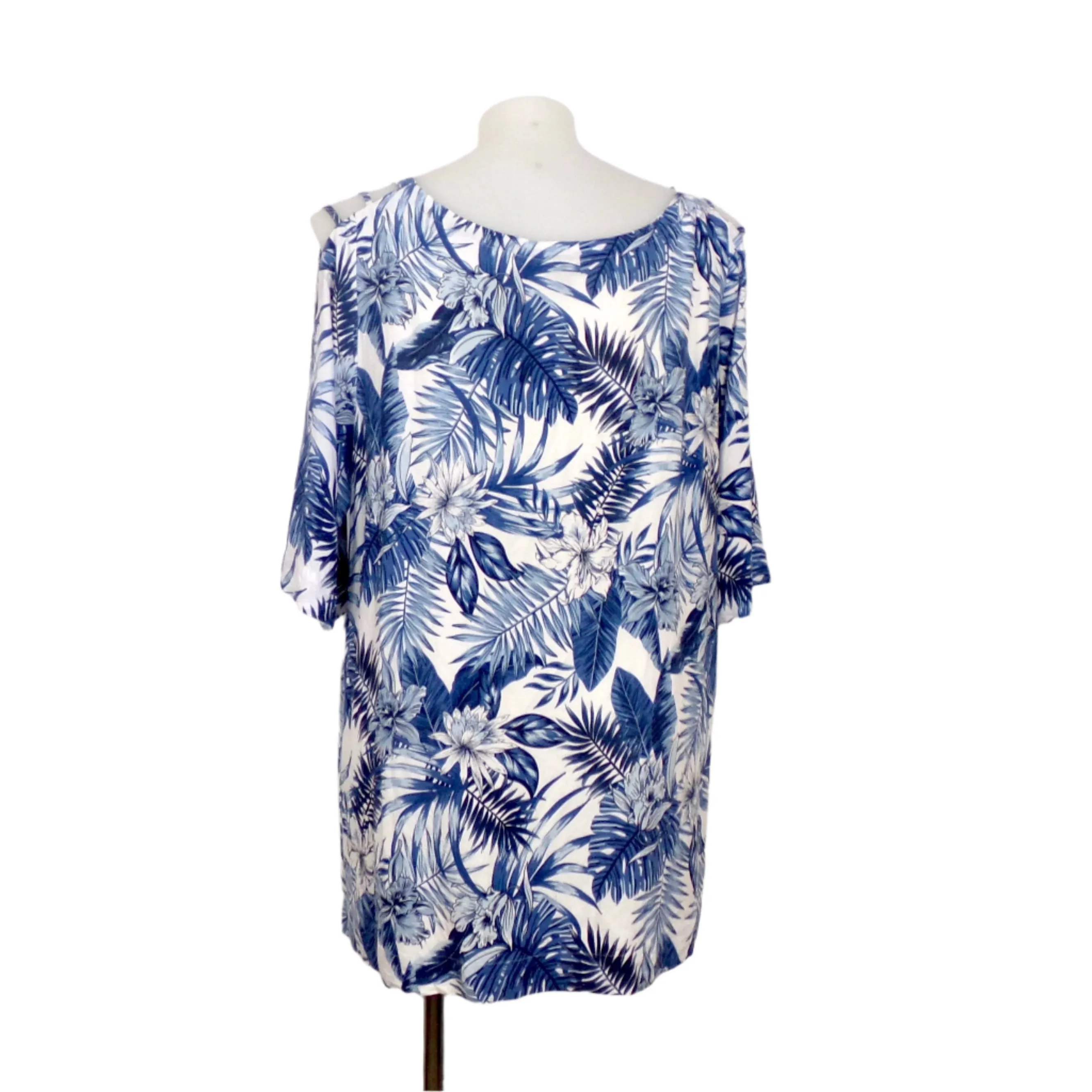 Autograph Floral Blues Print Split Sleeve Tunic Top Size 22