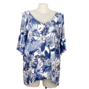 Autograph Floral Blues Print Split Sleeve Tunic Top Size 22