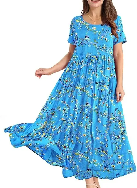Ava | Boho Floral Maxi Dress with Pockets - Cotton Summer Kaftan