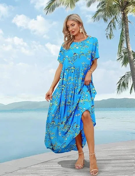 Ava | Boho Floral Maxi Dress with Pockets - Cotton Summer Kaftan