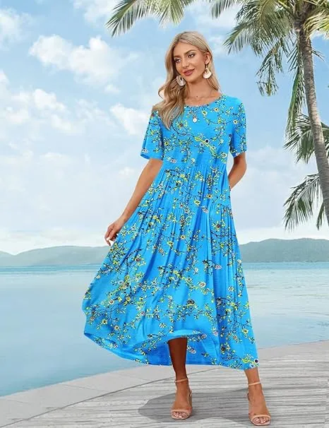 Ava | Boho Floral Maxi Dress with Pockets - Cotton Summer Kaftan