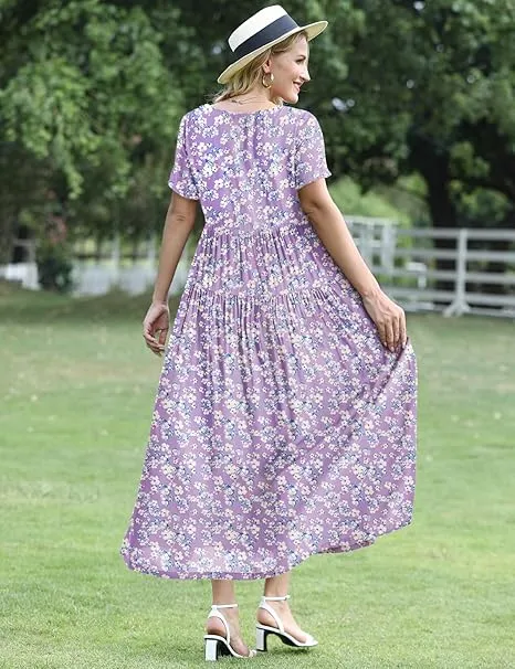 Ava | Boho Floral Maxi Dress with Pockets - Cotton Summer Kaftan