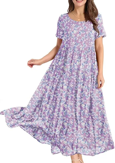 Ava | Boho Floral Maxi Dress with Pockets - Cotton Summer Kaftan