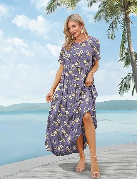 Ava | Boho Floral Maxi Dress with Pockets - Cotton Summer Kaftan