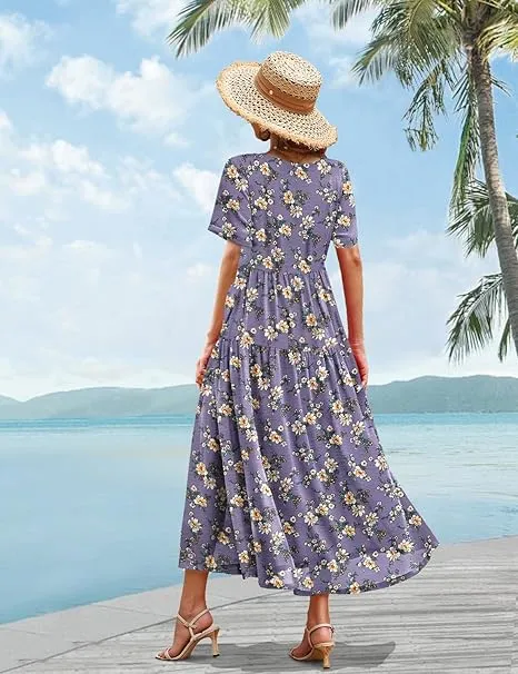 Ava | Boho Floral Maxi Dress with Pockets - Cotton Summer Kaftan