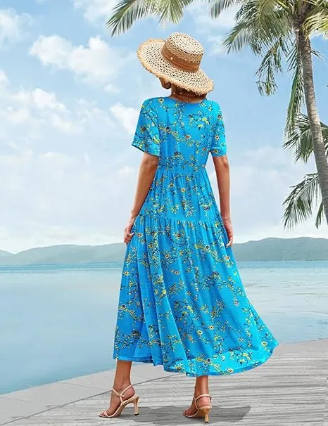 Ava | Boho Floral Maxi Dress with Pockets - Cotton Summer Kaftan