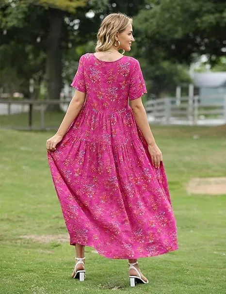 Ava | Boho Floral Maxi Dress with Pockets - Cotton Summer Kaftan