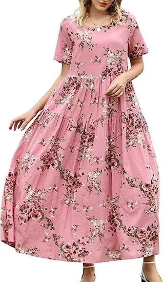 Ava | Boho Floral Maxi Dress with Pockets - Cotton Summer Kaftan