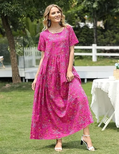 Ava | Boho Floral Maxi Dress with Pockets - Cotton Summer Kaftan