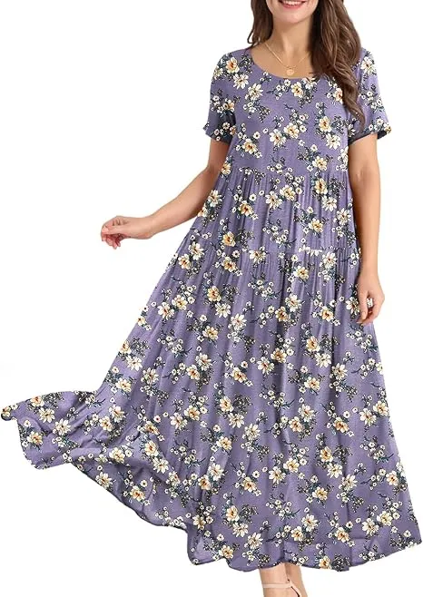 Ava | Boho Floral Maxi Dress with Pockets - Cotton Summer Kaftan