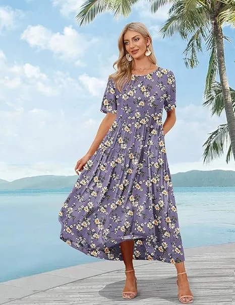 Ava | Boho Floral Maxi Dress with Pockets - Cotton Summer Kaftan