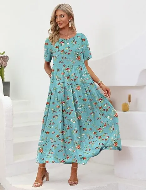 Ava | Boho Floral Maxi Dress with Pockets - Cotton Summer Kaftan
