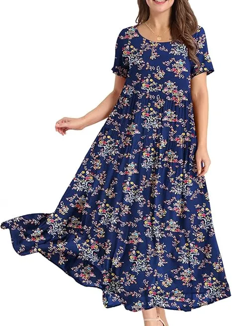 Ava | Boho Floral Maxi Dress with Pockets - Cotton Summer Kaftan