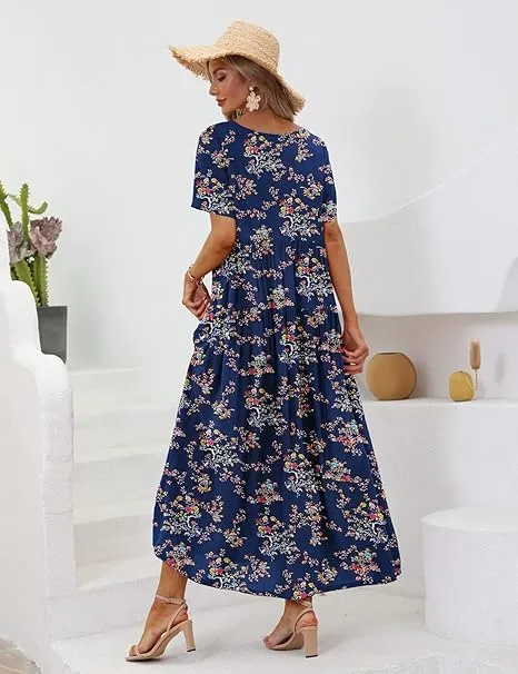 Ava | Boho Floral Maxi Dress with Pockets - Cotton Summer Kaftan