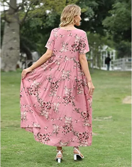 Ava | Boho Floral Maxi Dress with Pockets - Cotton Summer Kaftan