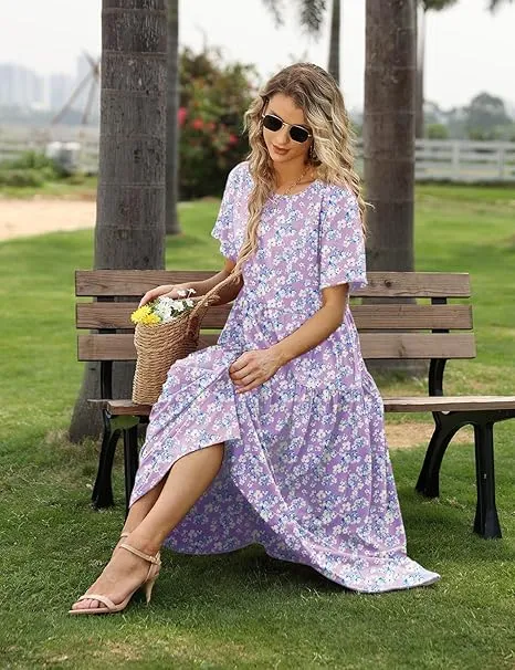 Ava | Boho Floral Maxi Dress with Pockets - Cotton Summer Kaftan