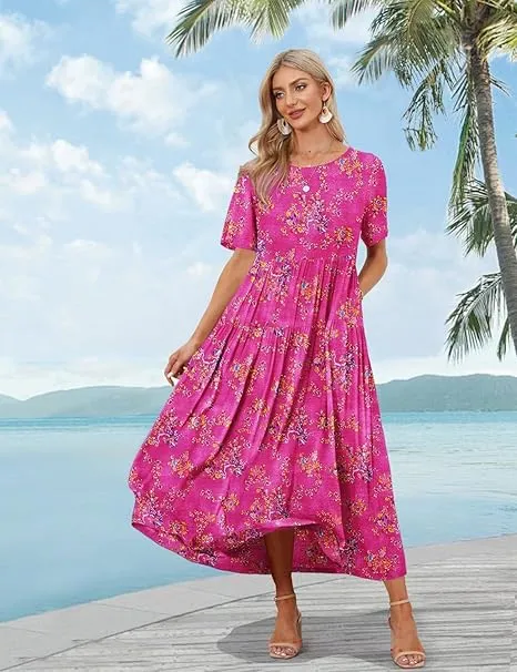 Ava | Boho Floral Maxi Dress with Pockets - Cotton Summer Kaftan