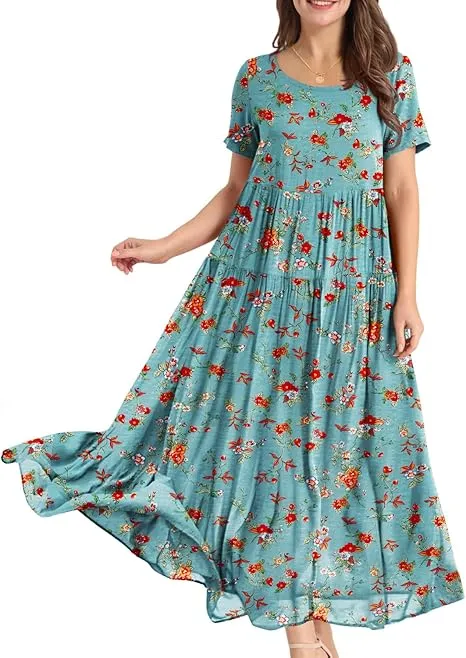 Ava | Boho Floral Maxi Dress with Pockets - Cotton Summer Kaftan