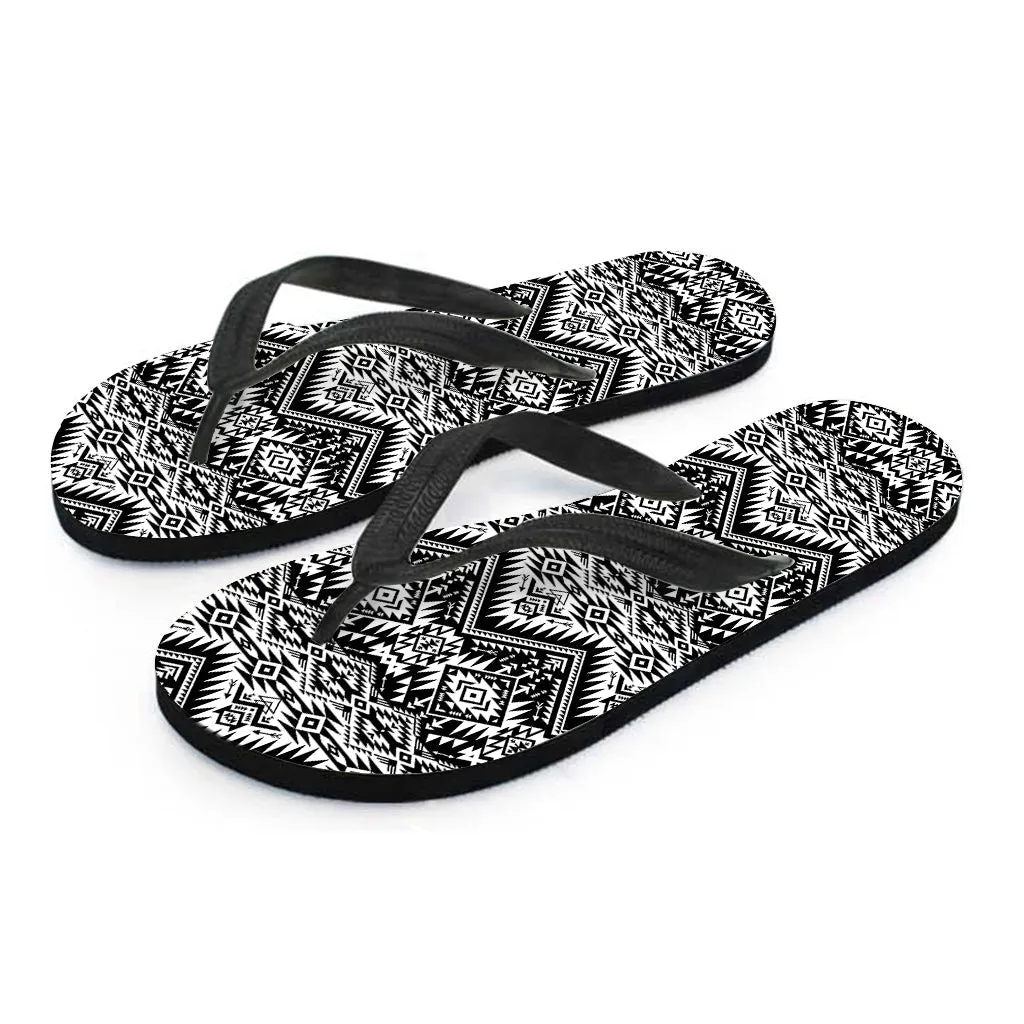 Black and White Navajo Print Hawaiian Outfit Flip Flops