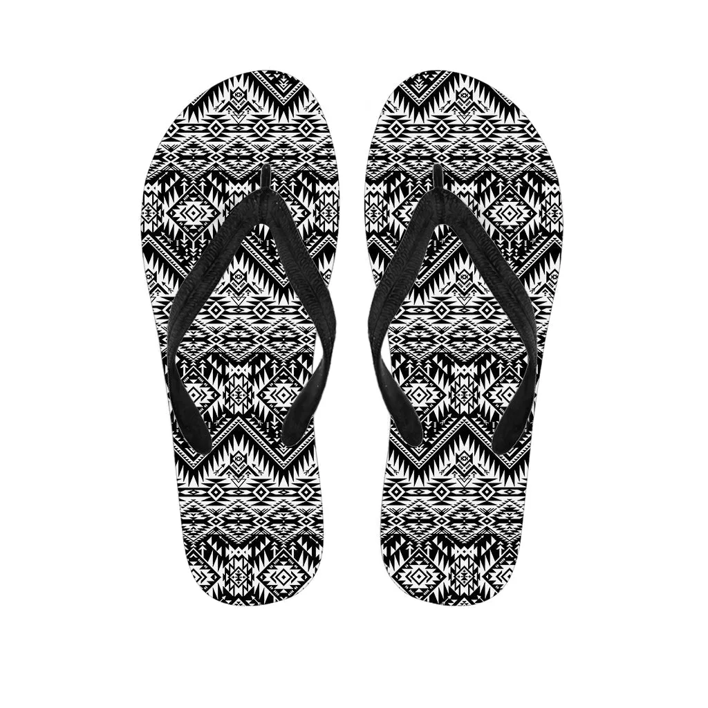 Black and White Navajo Print Hawaiian Outfit Flip Flops