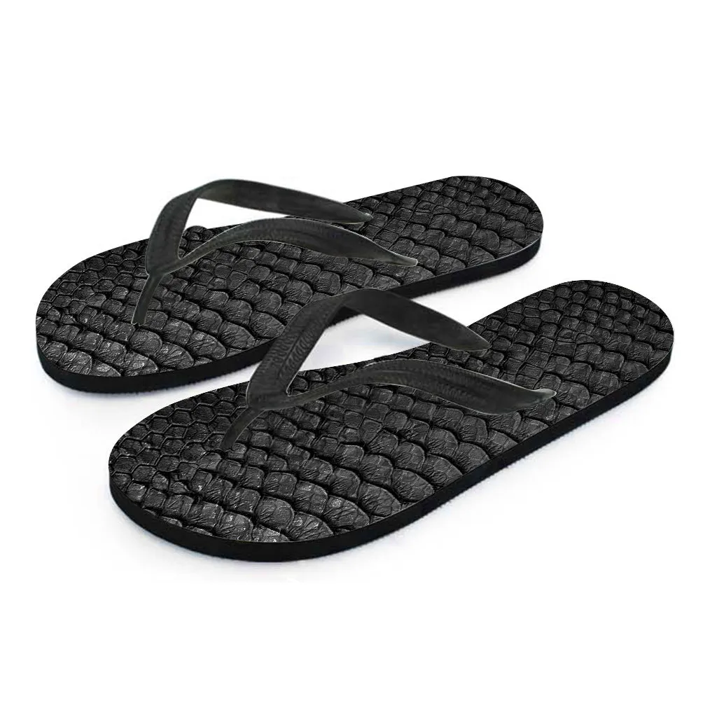Black Snakeskin Print Hawaiian Flip Flops: The Perfect Addition to Your Hawaiian Outfit