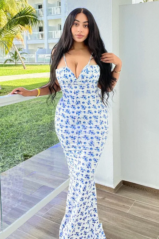 Blue & White Floral Print Maxi Dress | Romantic & Elegant | Effortless Chic