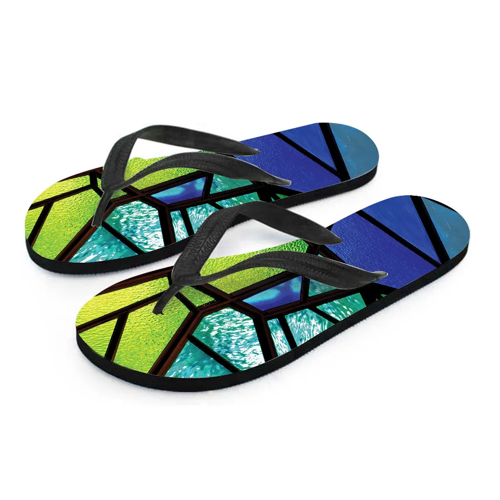 Blue and Green Stained Glass Hawaiian Flip Flops: Complete Your Island Look!