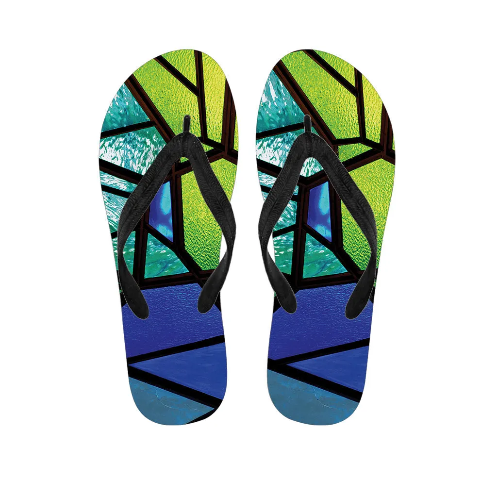 Blue and Green Stained Glass Hawaiian Flip Flops: Complete Your Island Look!