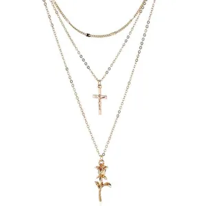 Boho Romantic Rose Cross Elegant Necklace