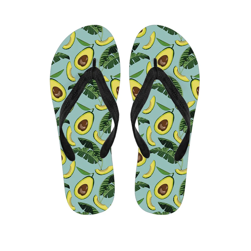 Breezy Hawaiian Vibes: Banana Leaf and Avocado Print Flip Flops