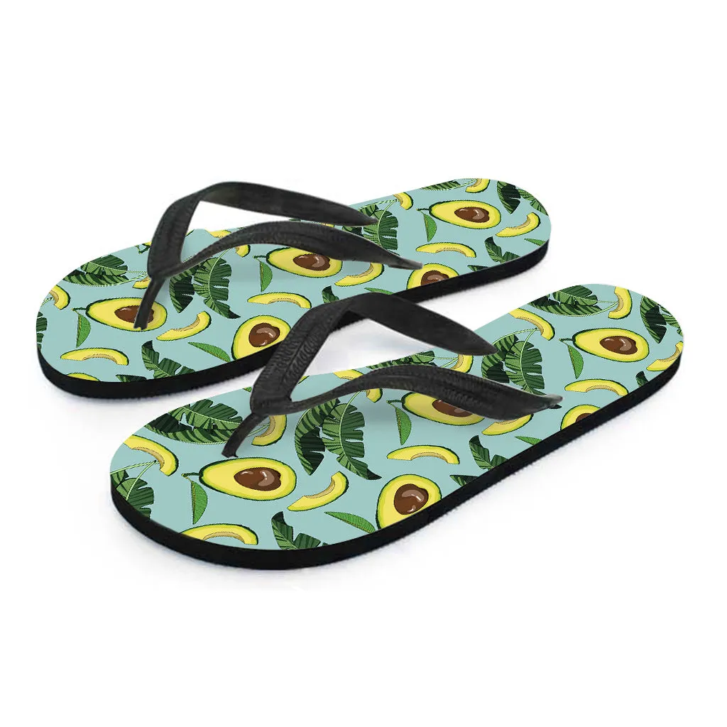 Breezy Hawaiian Vibes: Banana Leaf and Avocado Print Flip Flops