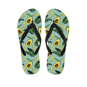 Breezy Hawaiian Vibes: Banana Leaf and Avocado Print Flip Flops