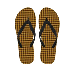 Breezy Hawaiian Vibes: Brown Houndstooth Pattern Print Flip Flops