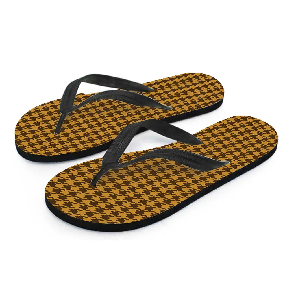 Breezy Hawaiian Vibes: Brown Houndstooth Pattern Print Flip Flops
