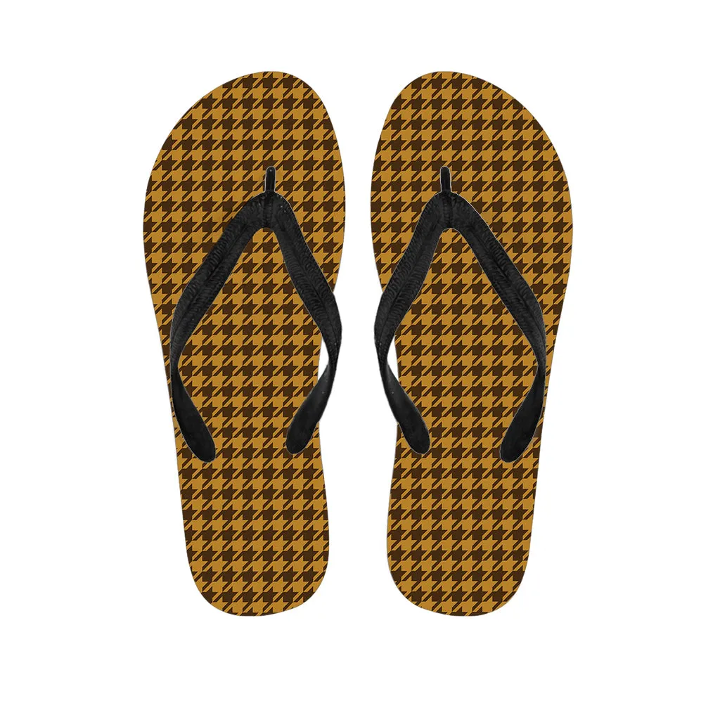 Breezy Hawaiian Vibes: Brown Houndstooth Pattern Print Flip Flops