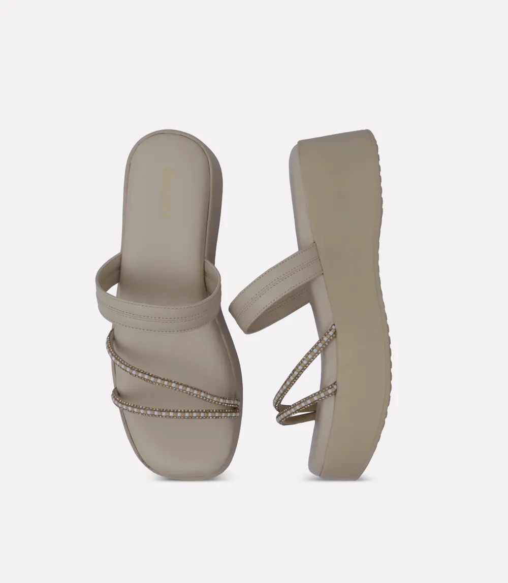 BW10425-BEIGE-Women Platform Slipper