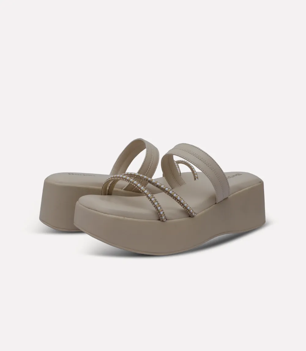 BW10425-BEIGE-Women Platform Slipper