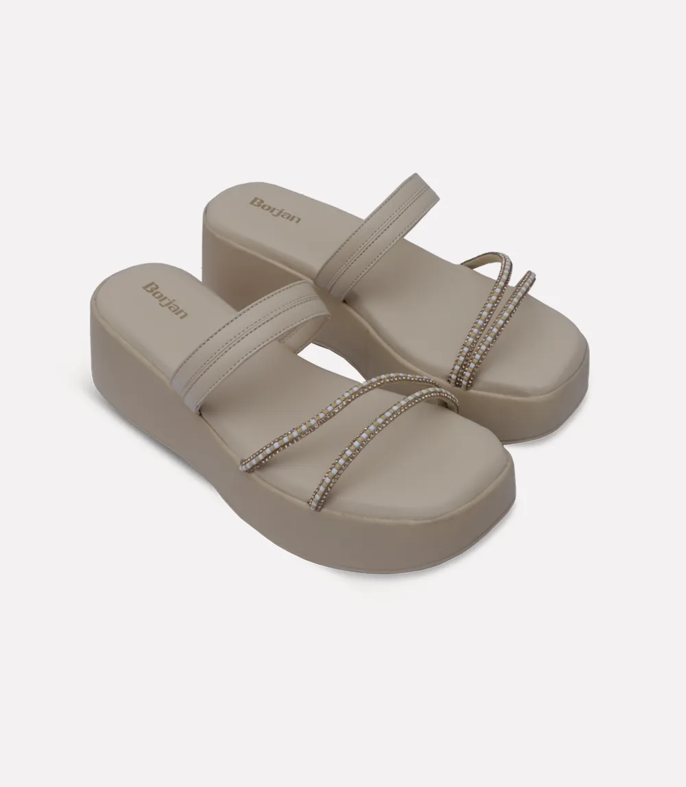BW10425-BEIGE-Women Platform Slipper