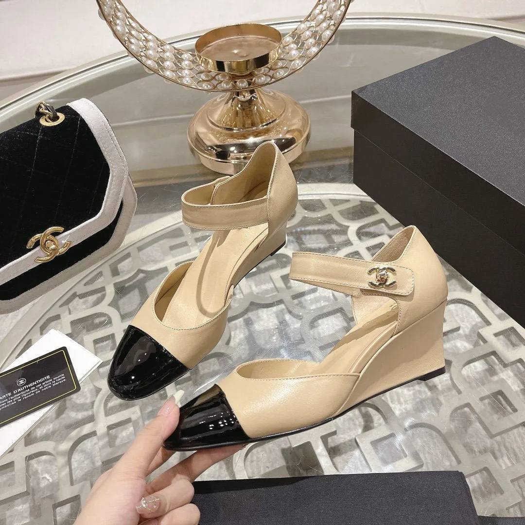 cc ballet 6cm beige black wedge heel