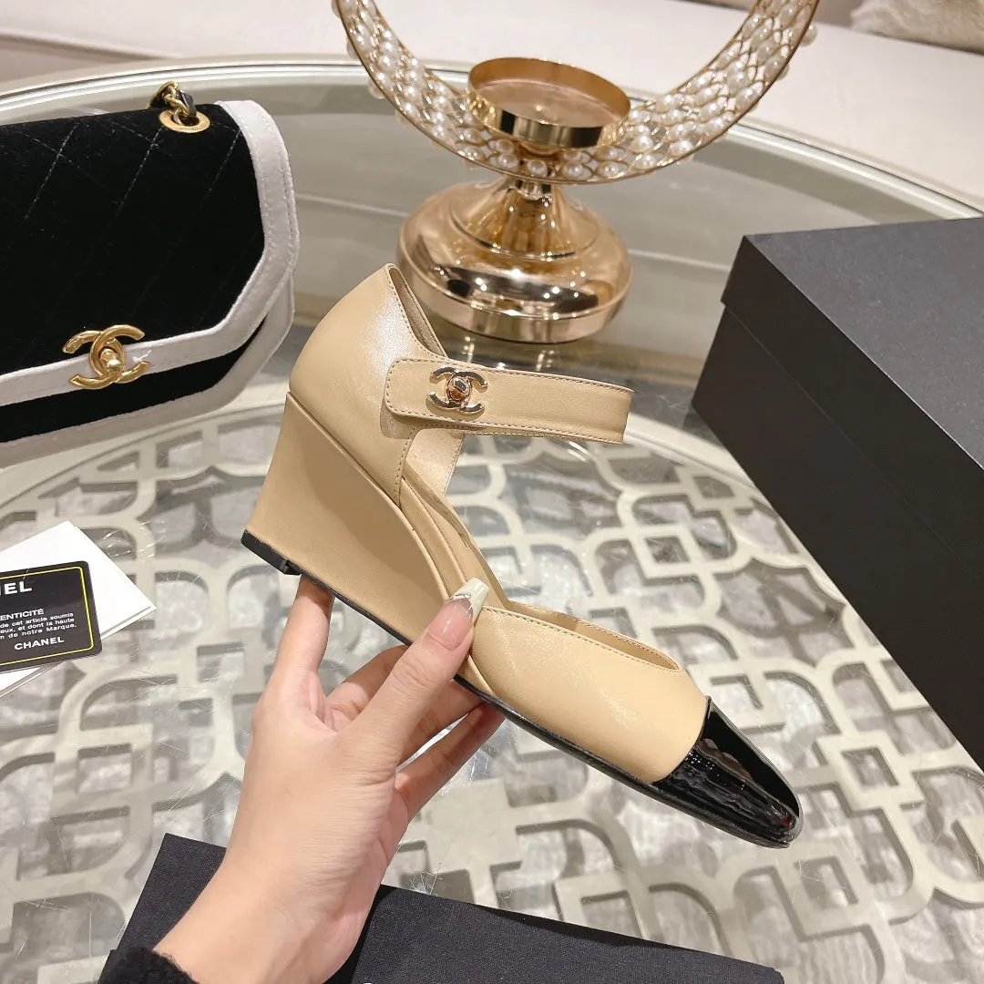 cc ballet 6cm beige black wedge heel
