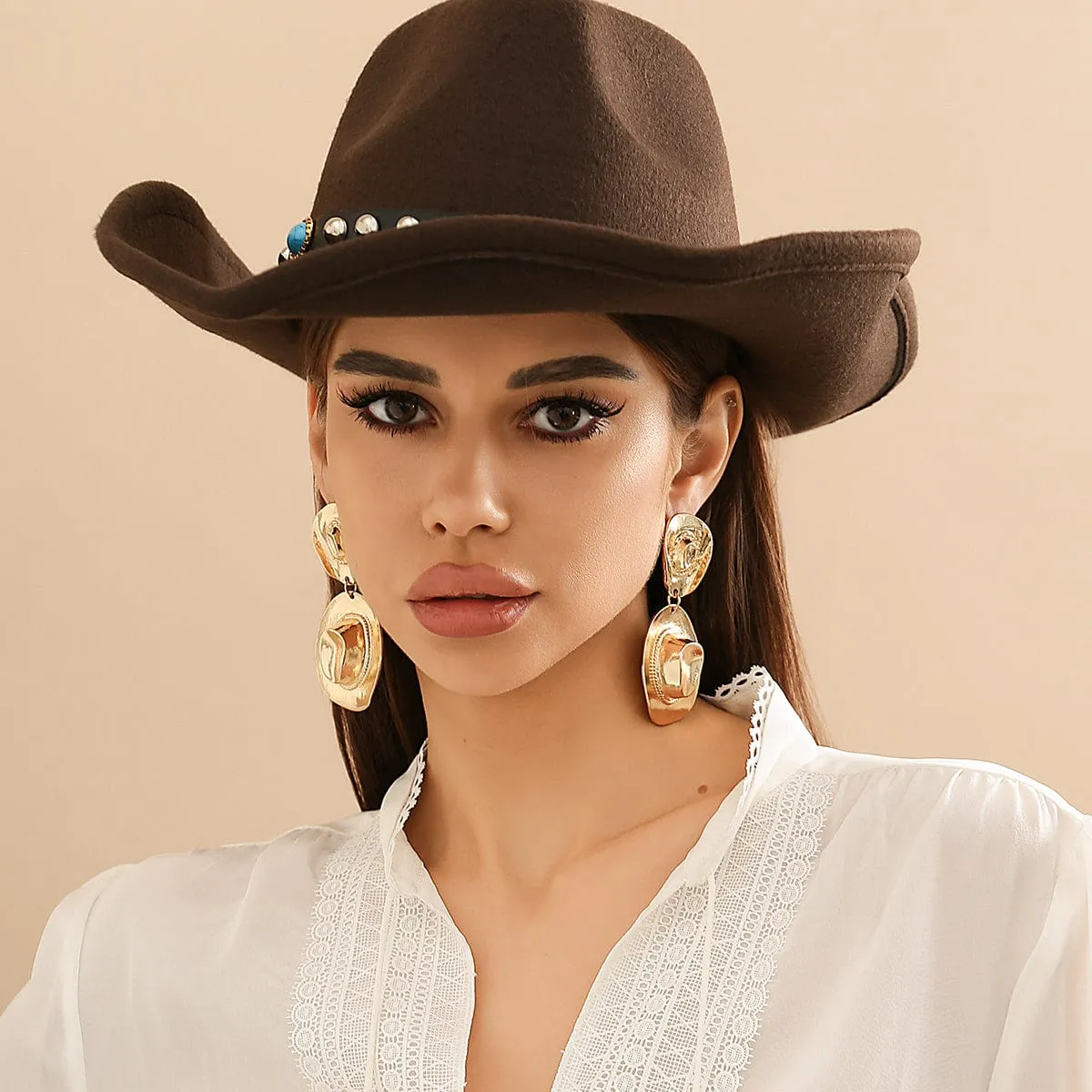 Chic Gold Silver Plated Cowboy Hat Dangle Earrings