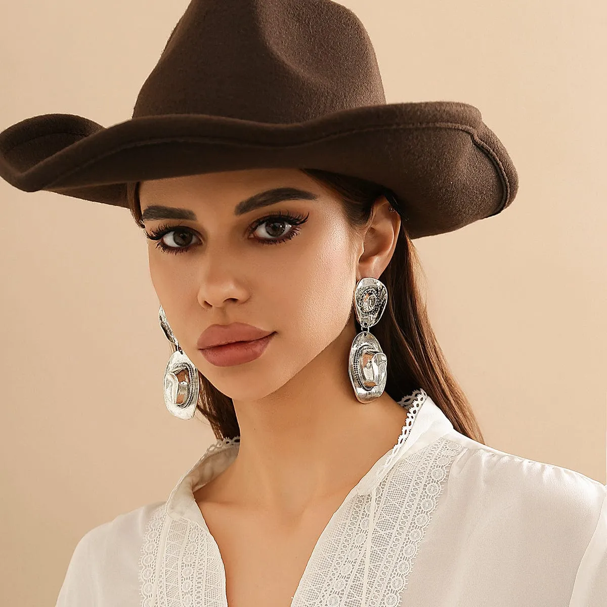Chic Gold Silver Plated Cowboy Hat Dangle Earrings