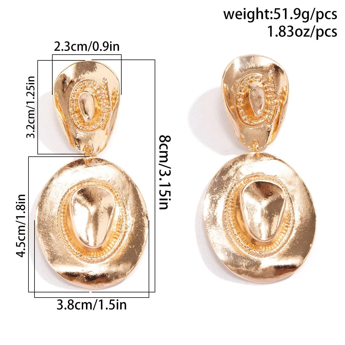 Chic Gold Silver Plated Cowboy Hat Dangle Earrings
